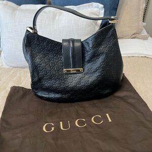 100% Authentic Gucci Black Embossed Shoulder Bag